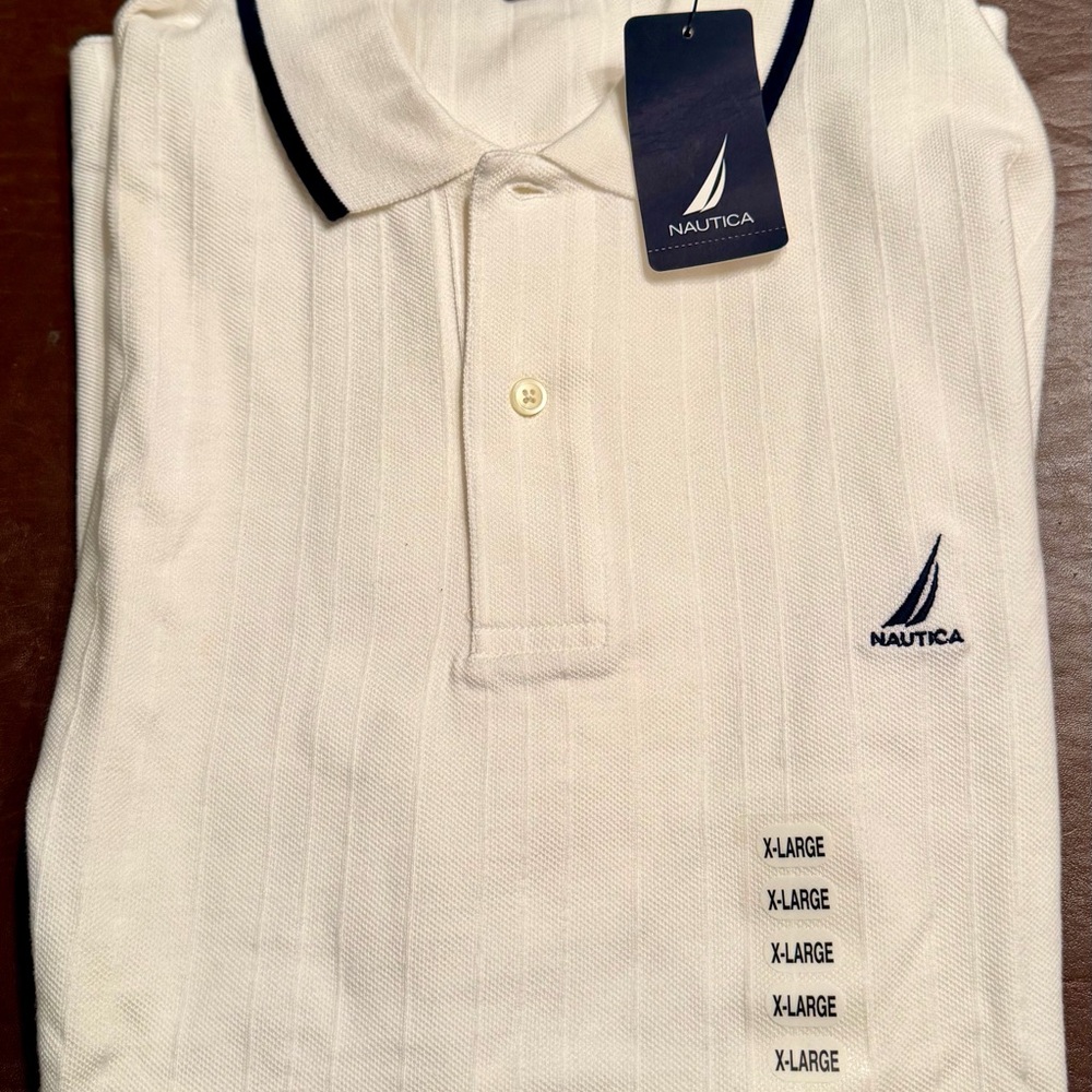 Nautica Men's Cream Polo Shirt with Navy Accents